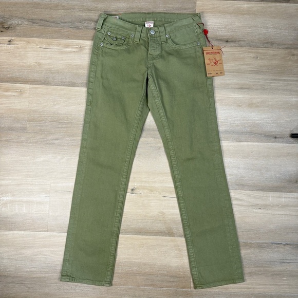 NWT True Religion Military Green Y2K Jordan Straight Leg Boyfriend Jeans, Sz 26 - Picture 1 of 8